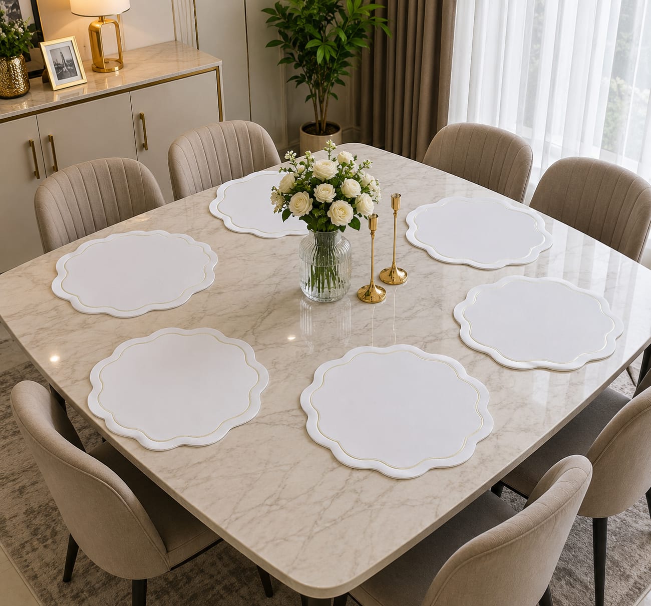 6Piece Round Faux Leather Dining Table Mats 38 cm