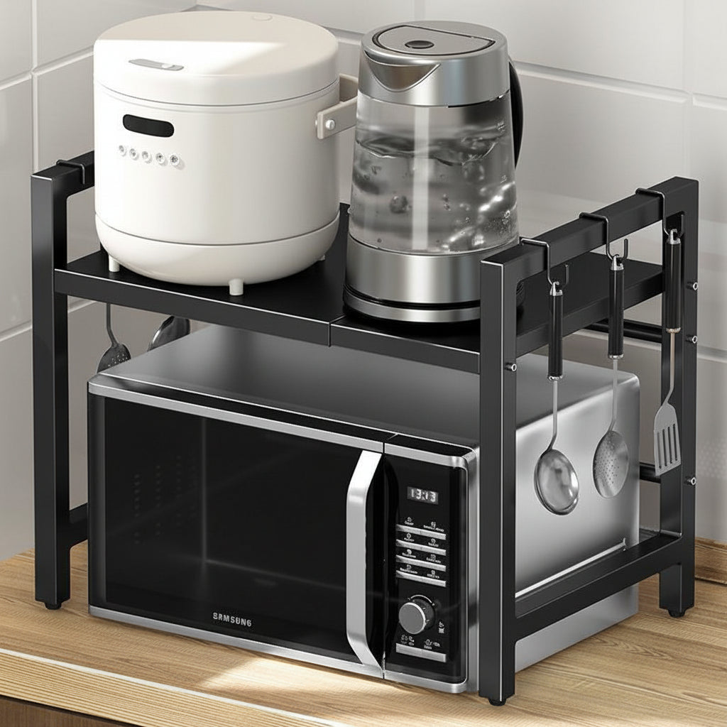 Single layer adjustable carbon steel microwave stand in black