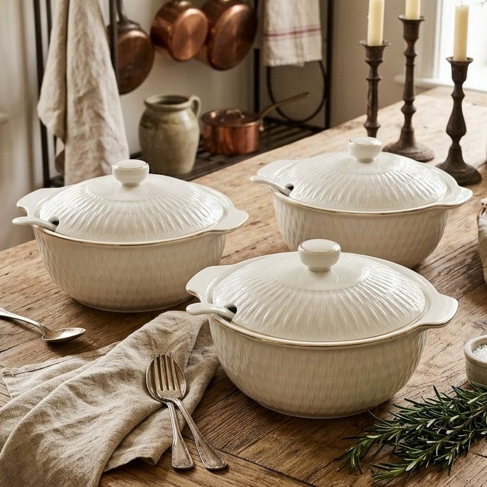3pcs ceramic bowl set with 4 litre capacity each, large serving and mixing bowls for kitchen use. 🍲✨