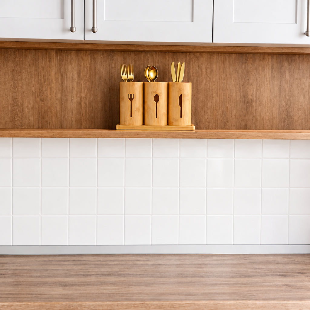 4 in 1 Eco Friendly Bamboo Cutlery Organiser