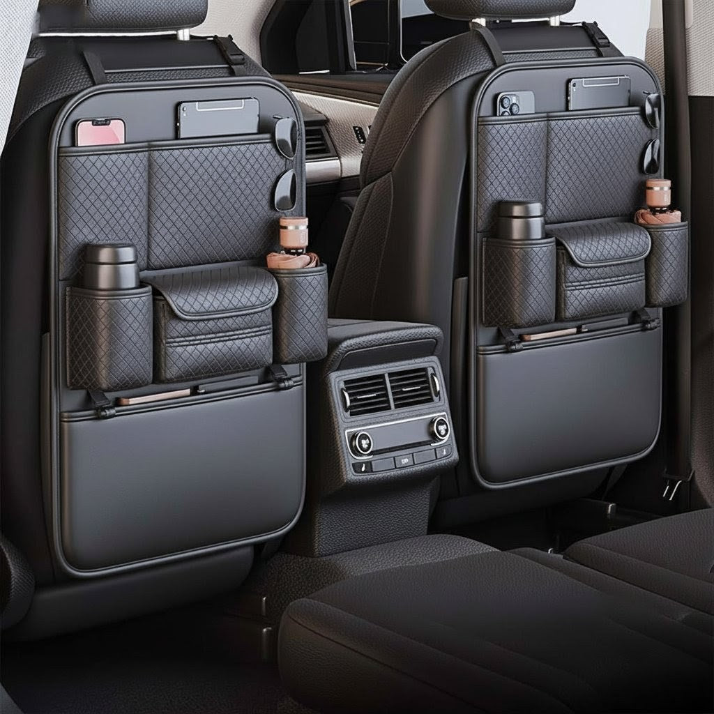 
Leather Car Back Seat Organizer with Multiple Pockets