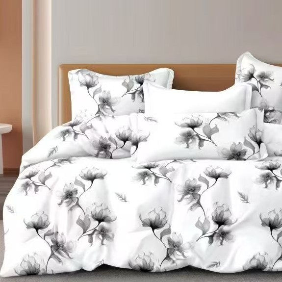 6 piece soft cotton duvet cover set including one duvet cover, one bedsheet, and four pillowcases, available in 6 × 7 ft and 7 × 8 ft sizes.