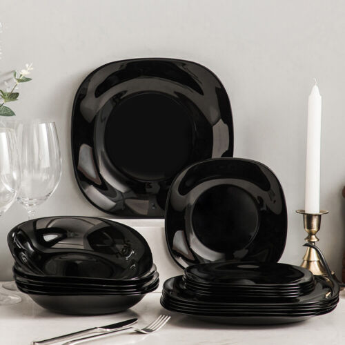 24 piece Opal glass dinner set with a modern, glossy finish.