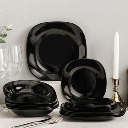24 piece Opal glass dinner set with a modern, glossy finish.