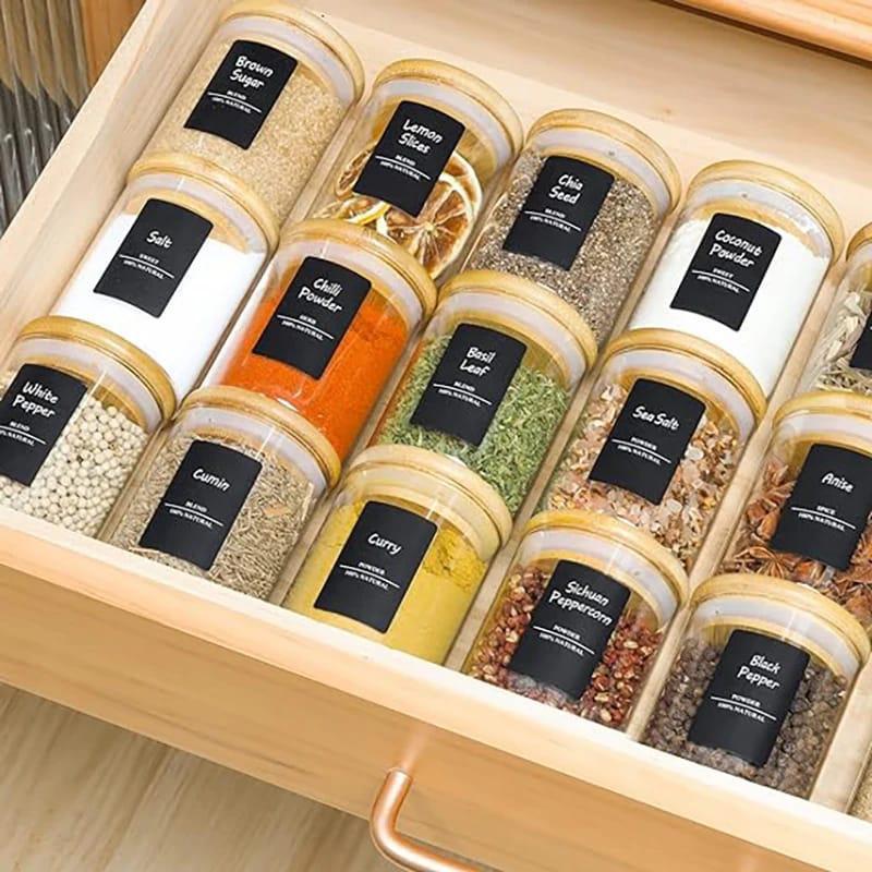 12Pcs Round Glass Spice Jar Set With Bamboo Lids