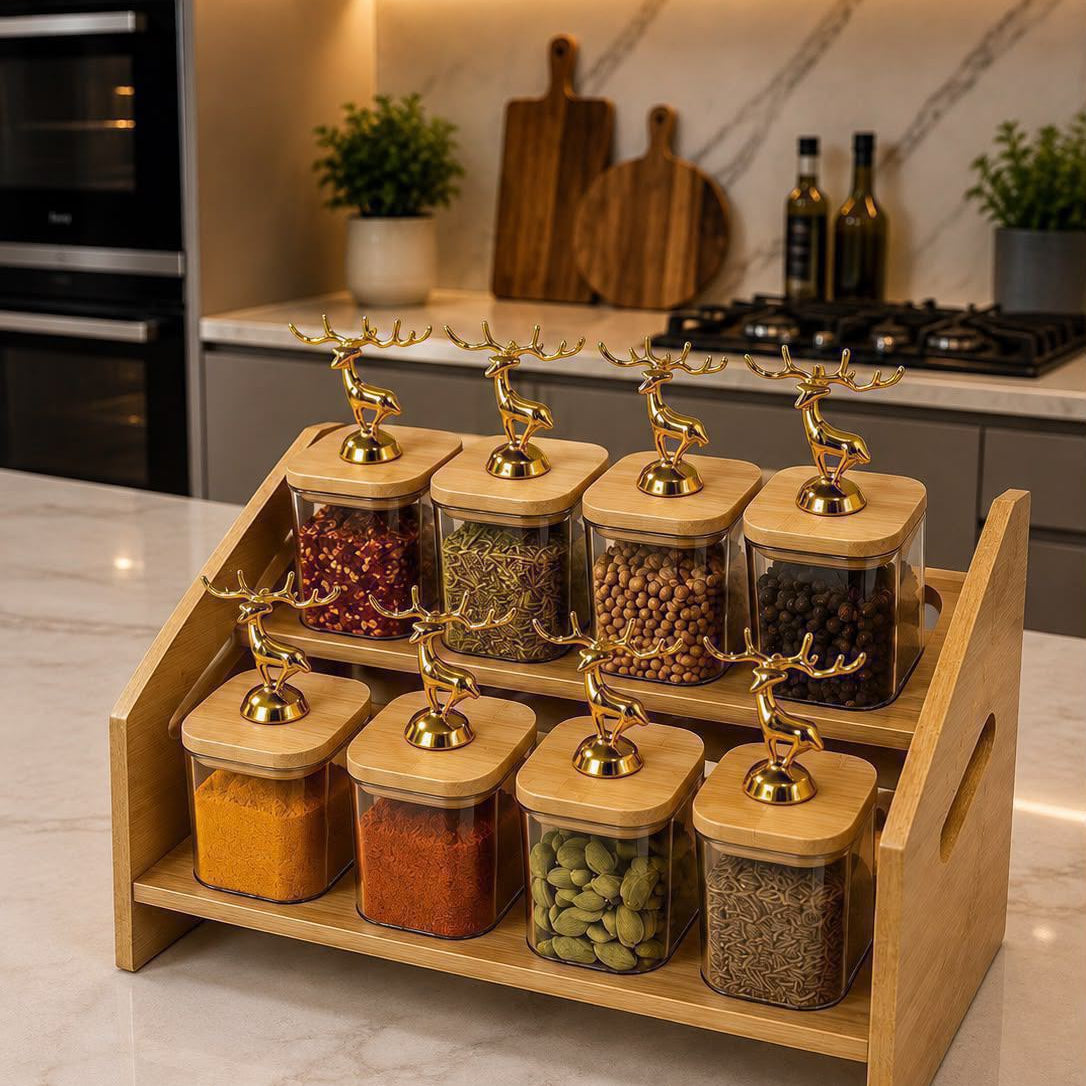 8 Piece Kitchen Spice Rack Set with Bamboo Stand and 300ml Spice Containers available in Nairobi, Kenya