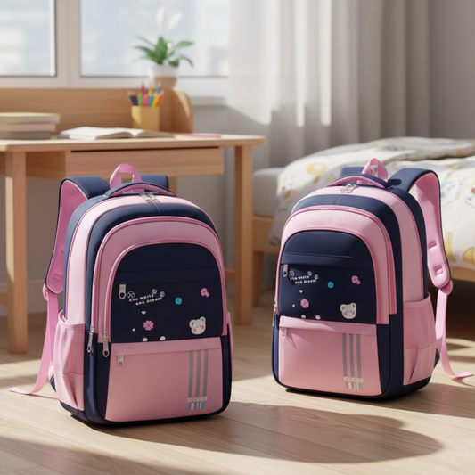 Waterproof children’s school backpack with astronaut design in black, pink, and green