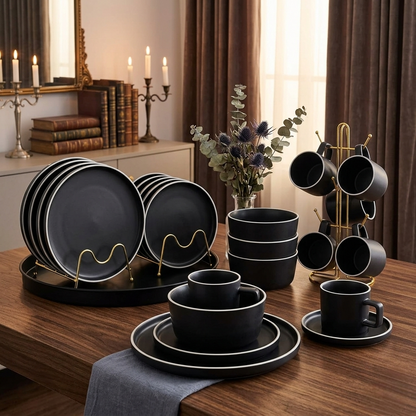 24 Piece matte black dinner set for modern dining and elegant table presentation