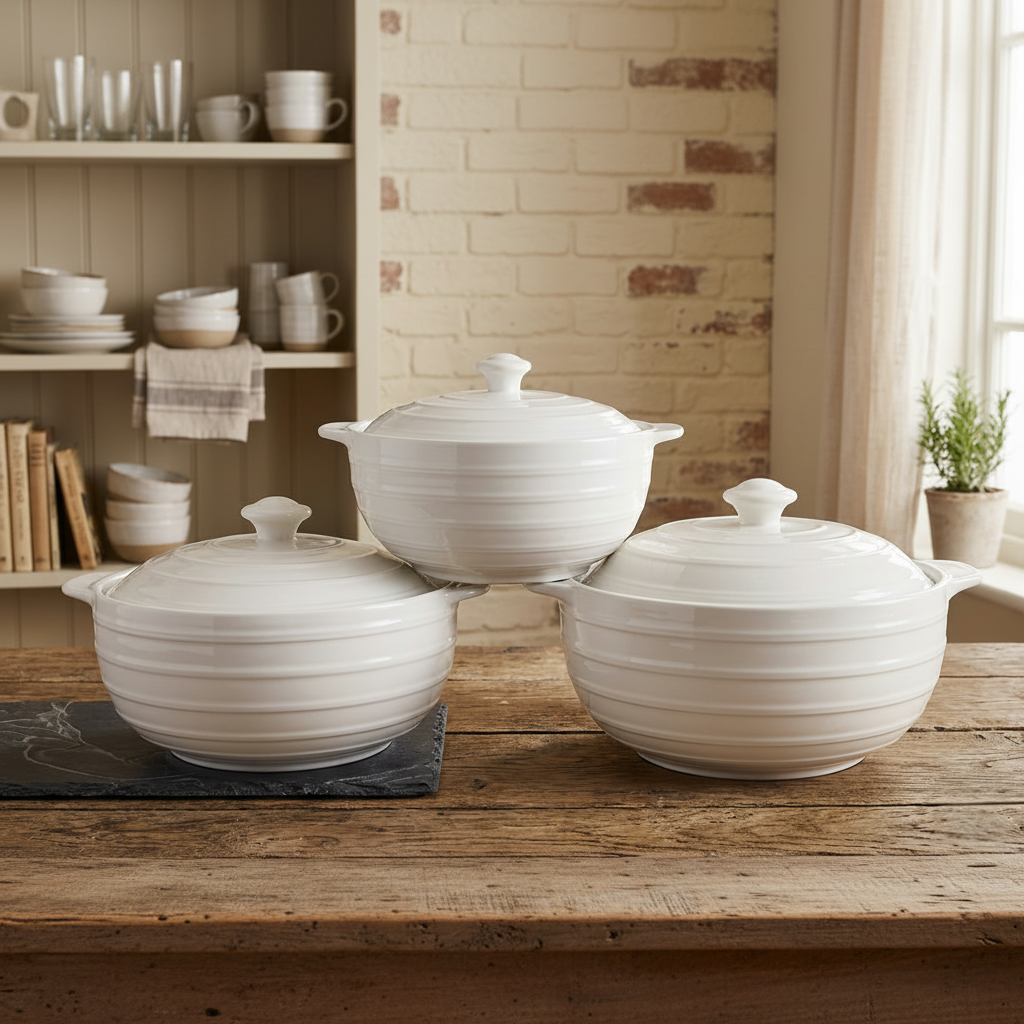 3 Piece Ceramic Soup Pot Set