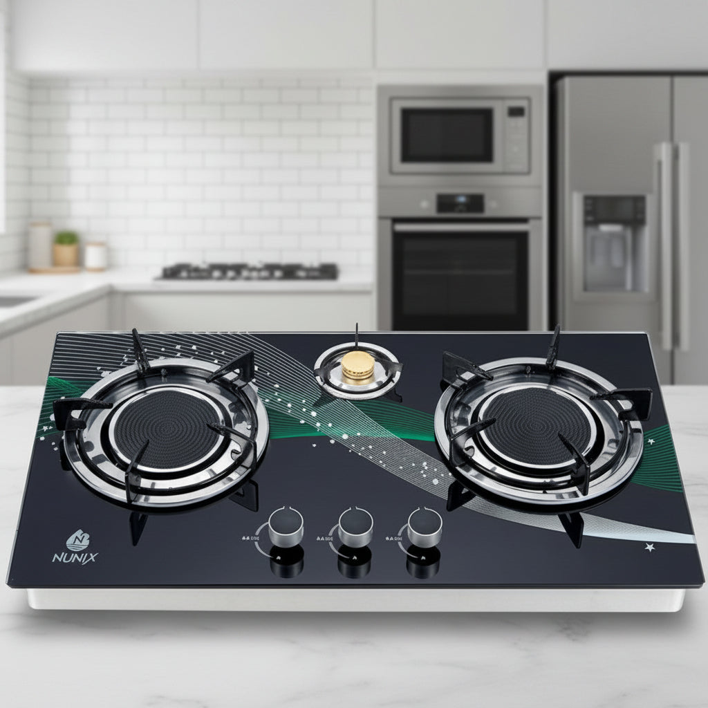 Nunix 3-burner infrared cooker with a sleek modern design