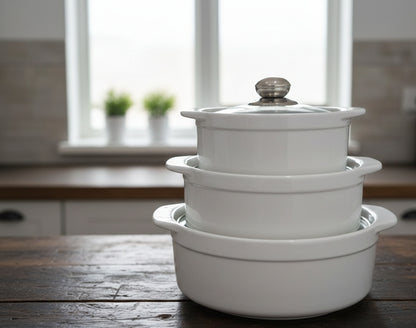 3 Piece White Ceramic Serving Bowls