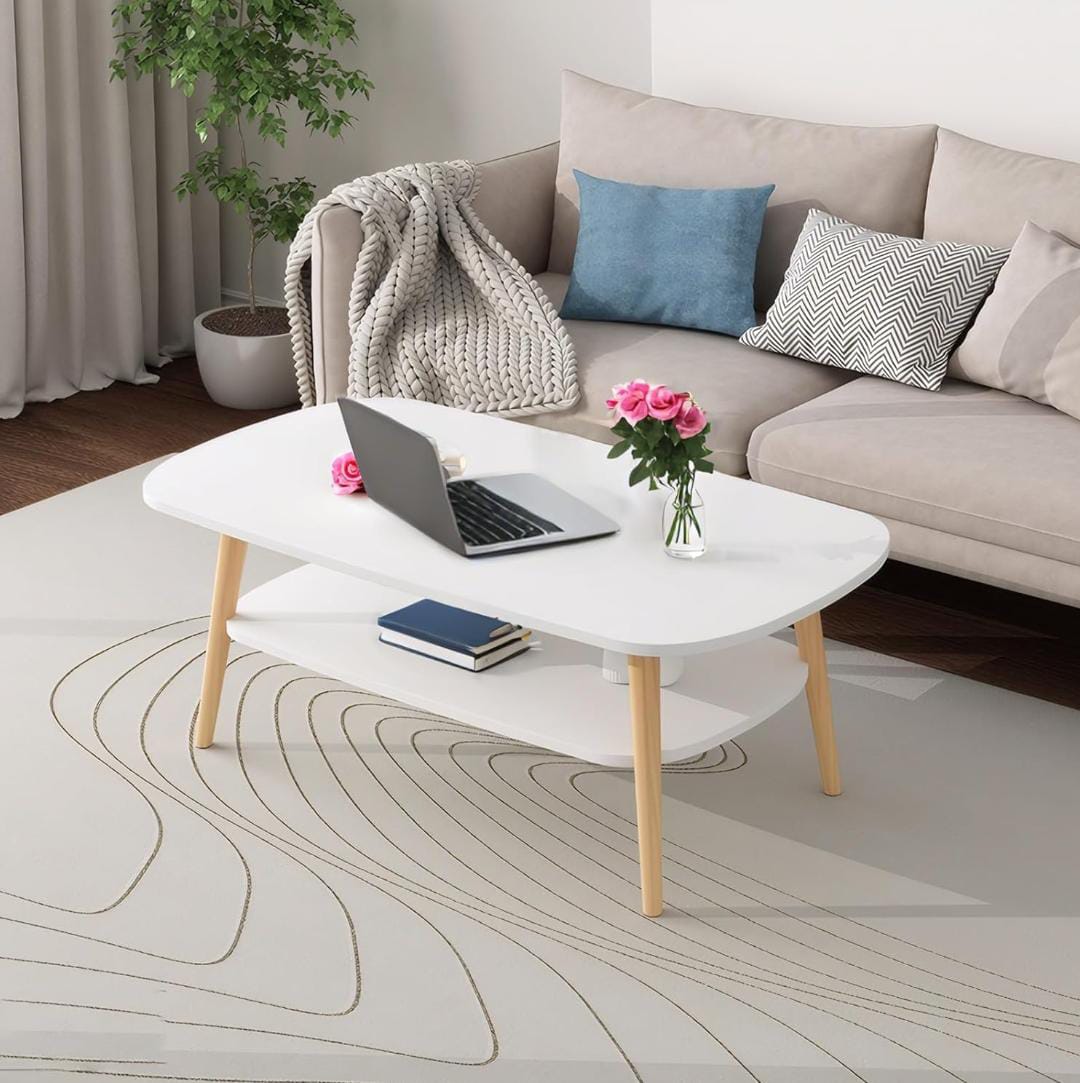 Double Layer White Wooden Coffee Table