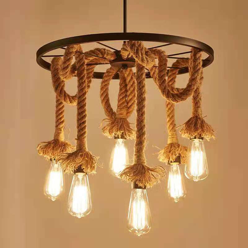 Rustic Iron & Rope Pendant Light