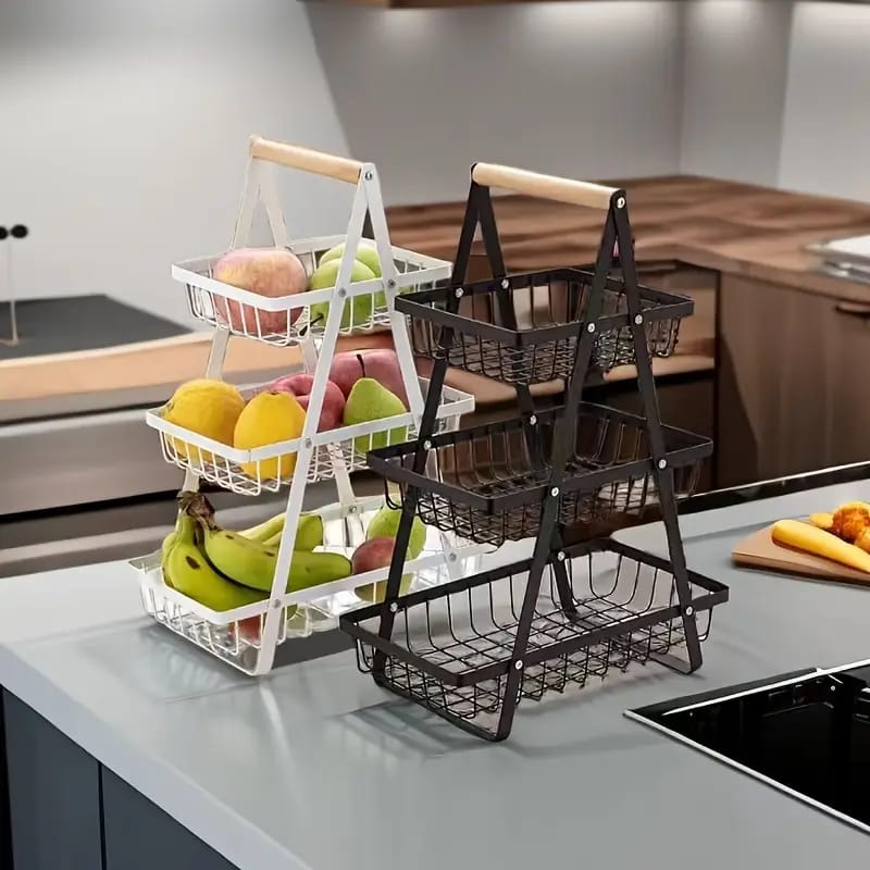 Metallic 3 Layer Triangular Fruit Rack