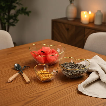 3 Piece Heart-Shaped Glass Bowl Set