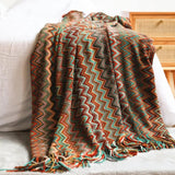 Boho Chenille Knit Throw Blanket with Tassels