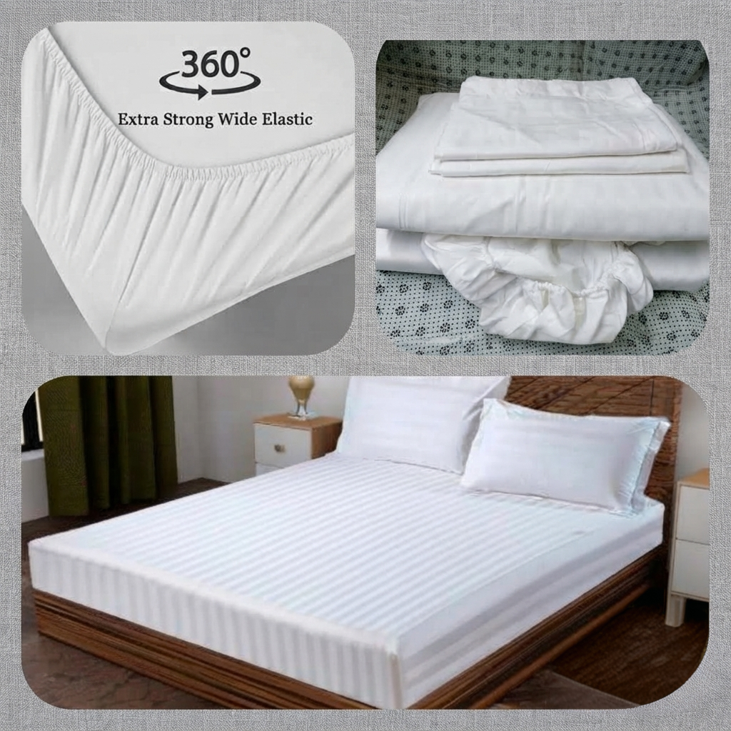 Plain Striped Cotton Fitted Bedsheet Set 6 × 6