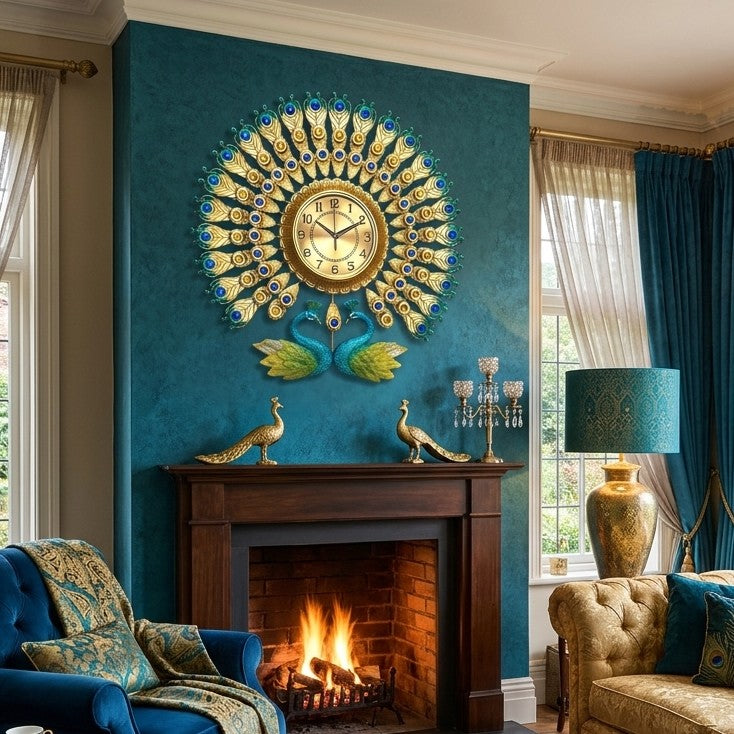 Double Head Peacock Wall Clock