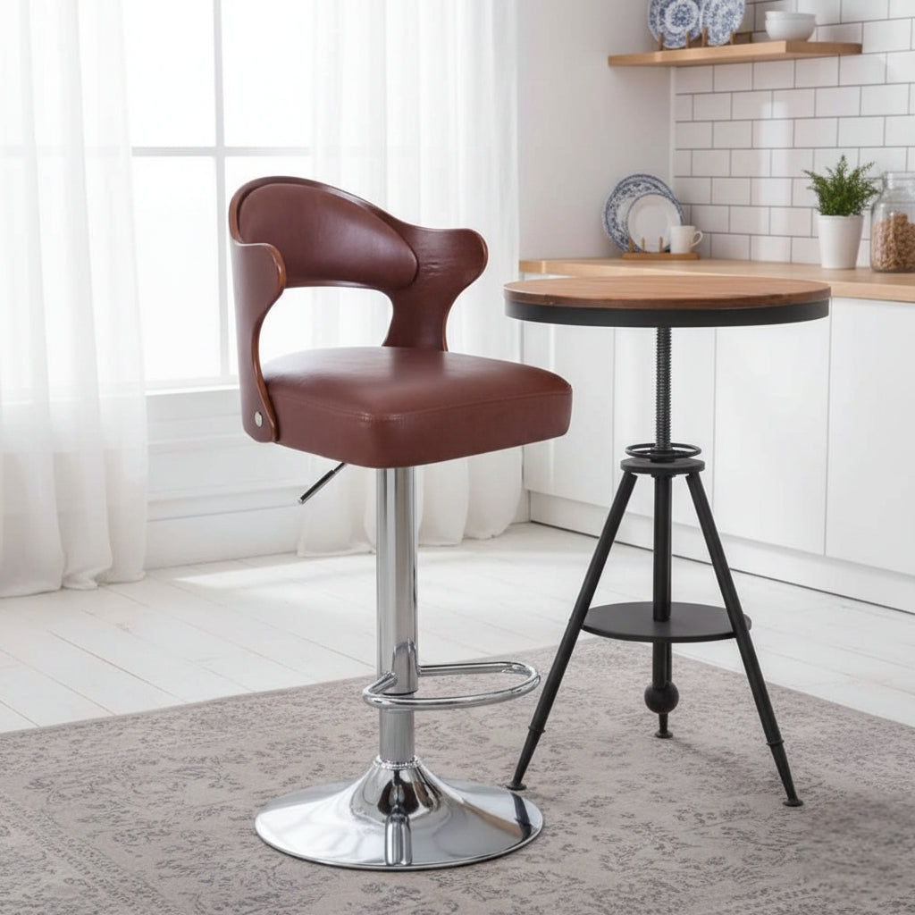 padded adjustable height barstool with swivel base for kitchen and bar use