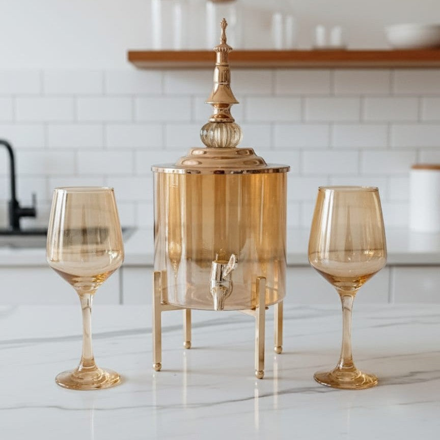 Decanter With 2-Piece Gold Wine Glass Set