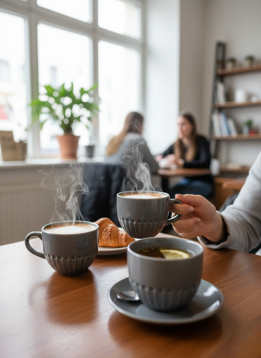 Set of 6 grey mugs for tea, coffee, and daily tableware use.