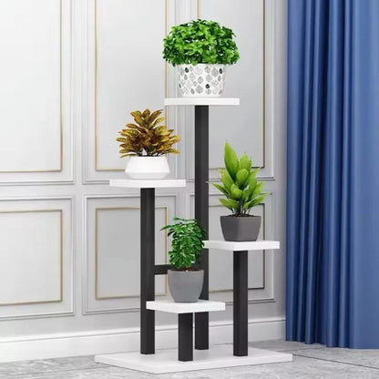 Multi layer wooden floral display rack for organizing and displaying indoor and outdoor plants