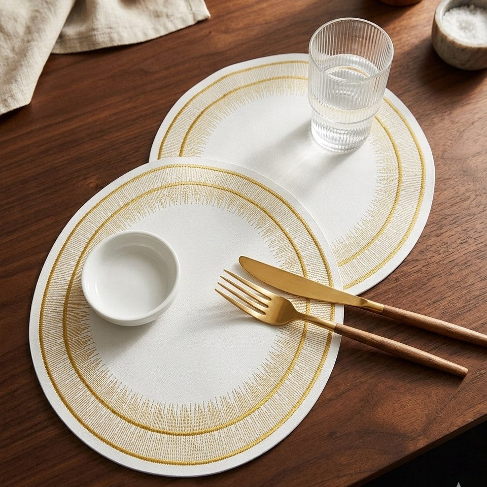 6Pc Round Faux Leather PVC Table Mat Set