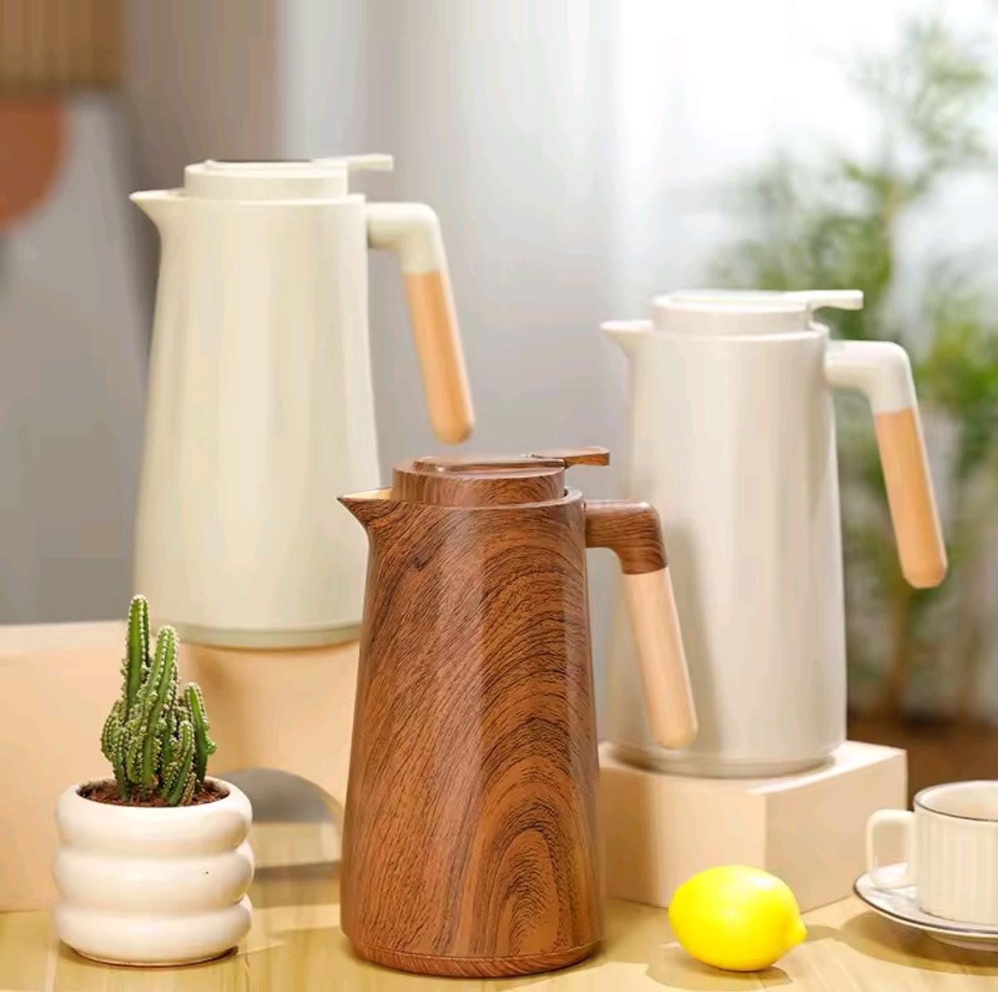 Nordic Style Insulated Vacuum Flask With Wooden Handle