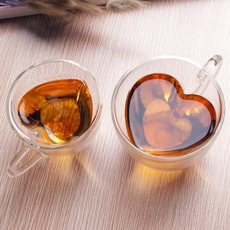 Heart Shaped Double Wall Borosilicate Coffee Mugs