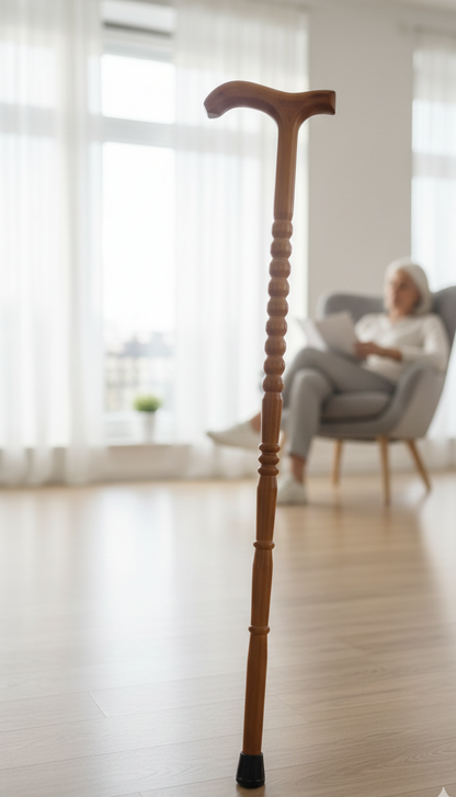 Durable wooden walking stick designed for daily support and balance