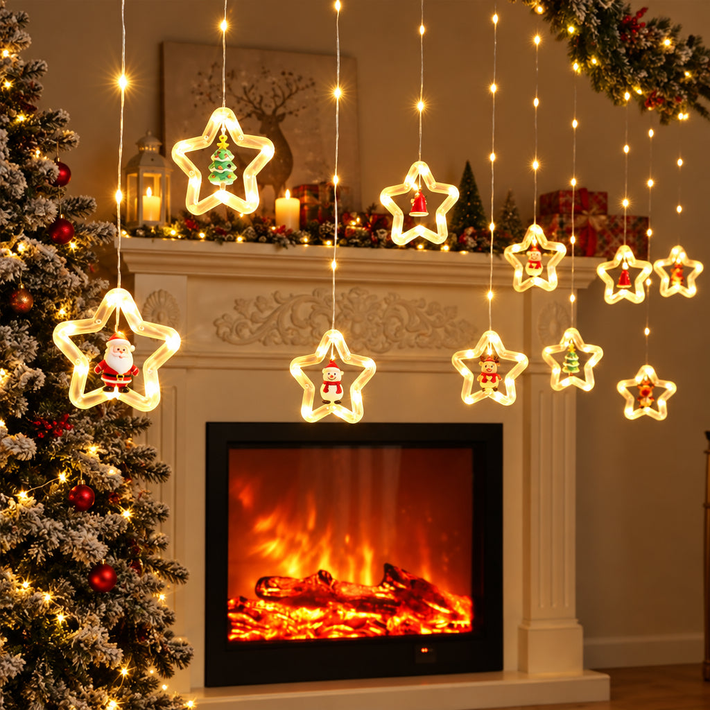 LED Lights with Santa Snowman Reindeer Christmas Tree Pendants -USB Remote Control
