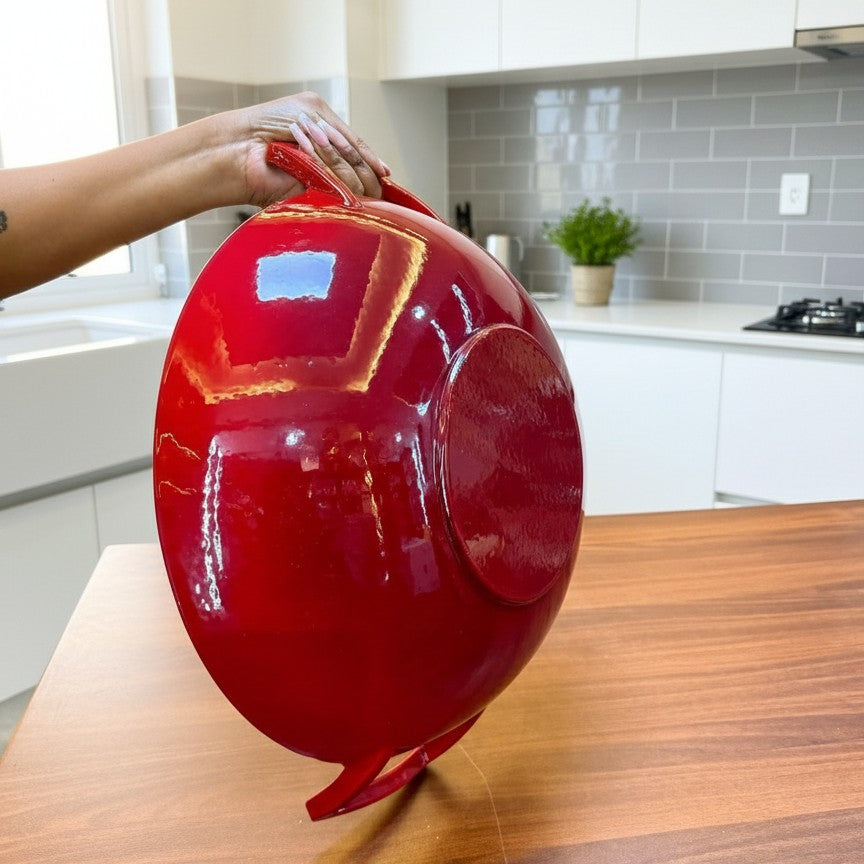 Enamel Non-Stick Cast Iron Wok Pan With Wooden Lid