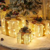 3Pcs Set Snow Flocked Christmas Lighted Gift Boxes