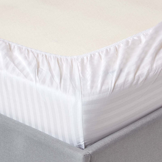 White striped cotton fitted bedsheet set with four pillowcases
