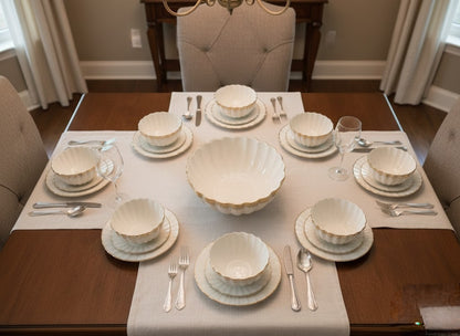 Ceramic shell bowl set with gold rim, includes 6 small 1.6-inch bowls and 1 larger 2.8-inch bowl.