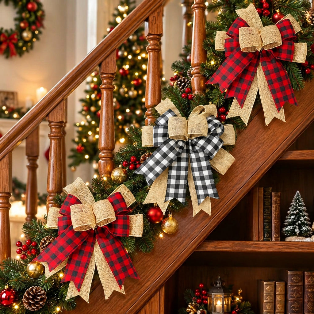 Christmas Plaid Decorative Bow in Black and White or Red and Black for Festive Tree, Wreath and Garland Decorations available in Nairobi, Kenya