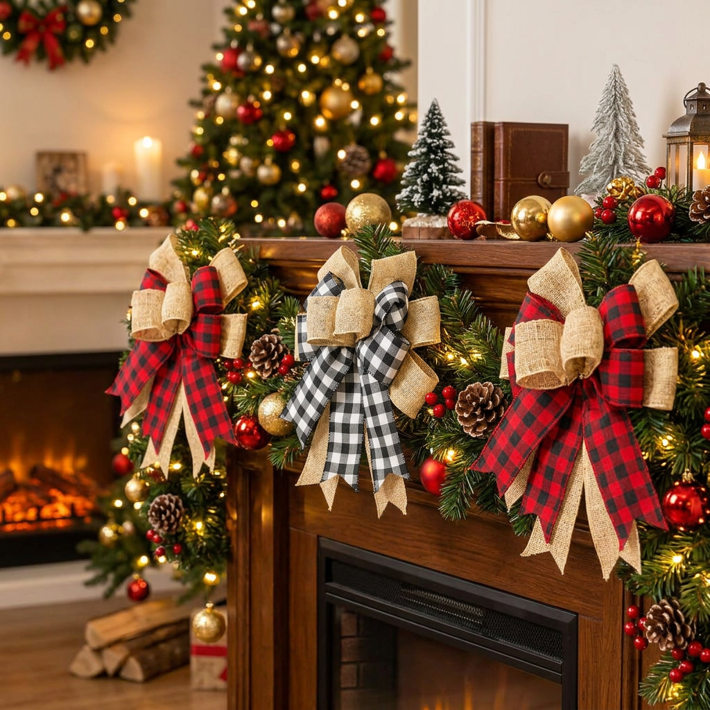 3Pcs Christmas Plaid Decorative Bows