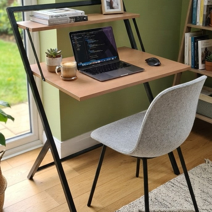 Foldable Computer Desk with Upper Storage Shelf