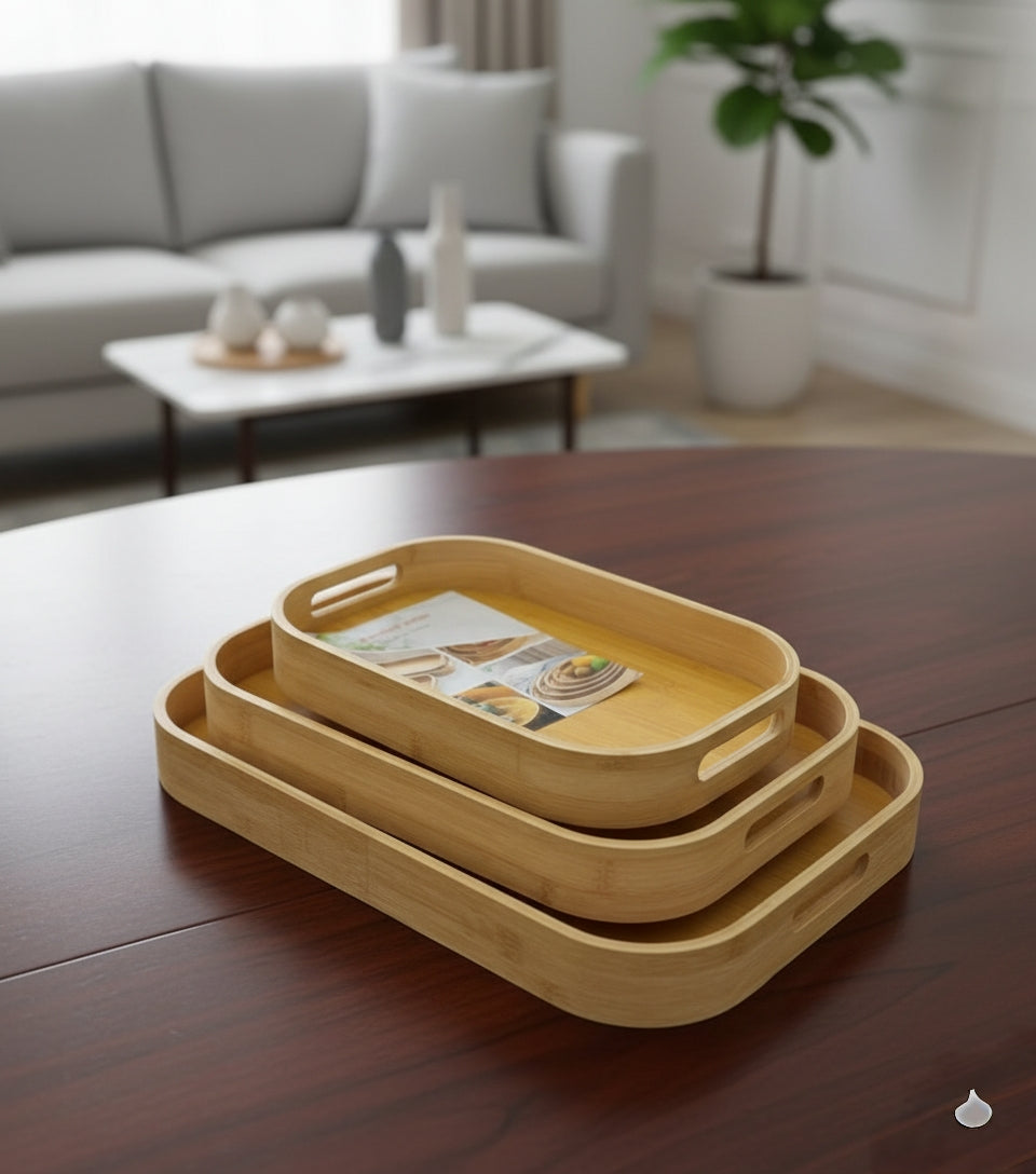 bamboo serving tray with handles for food serving and home decoration