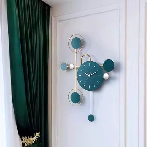 Stylish modern wall clock mounted on a living room wall with elegant design details