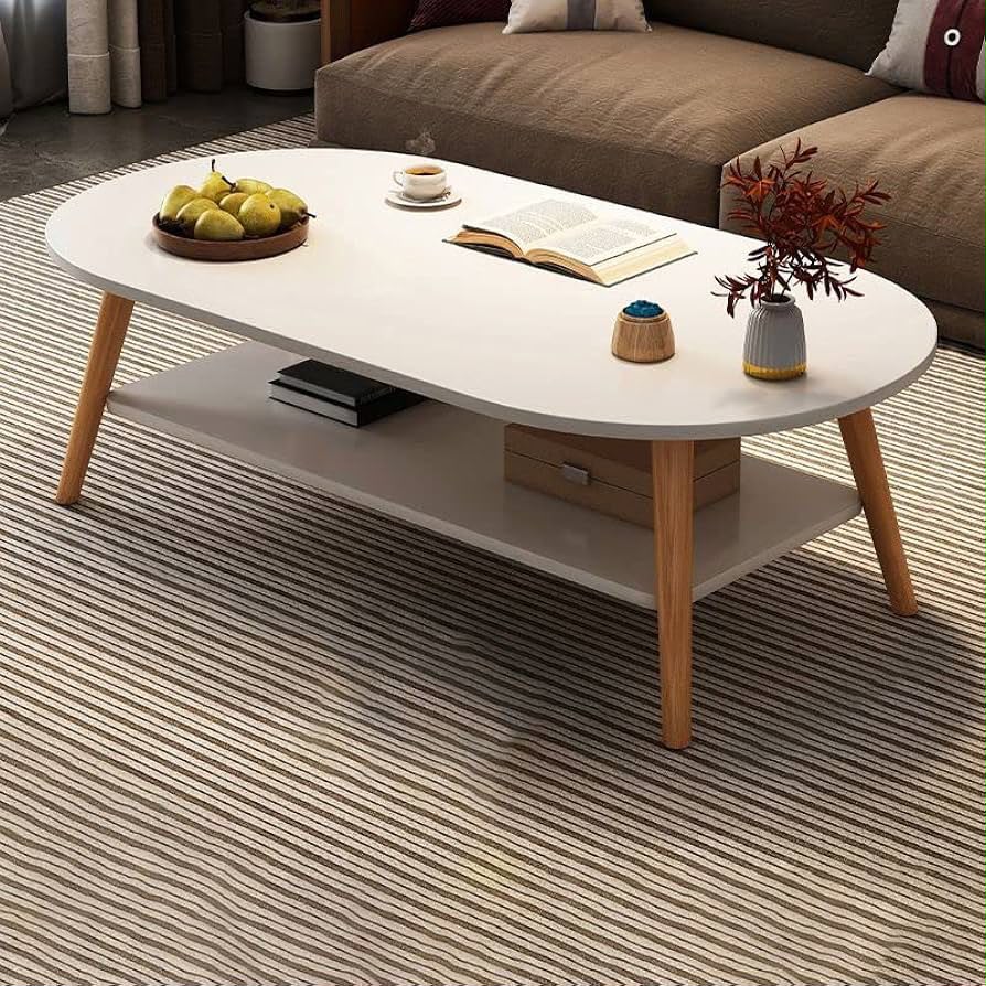 2 Tier Wooden Coffee Table with Storage Shelf 120 × 60 × 42 cm