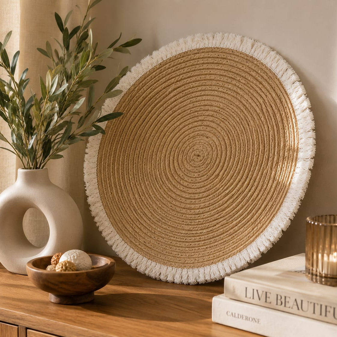 6Pc Woven Table Mat Set with Tassels