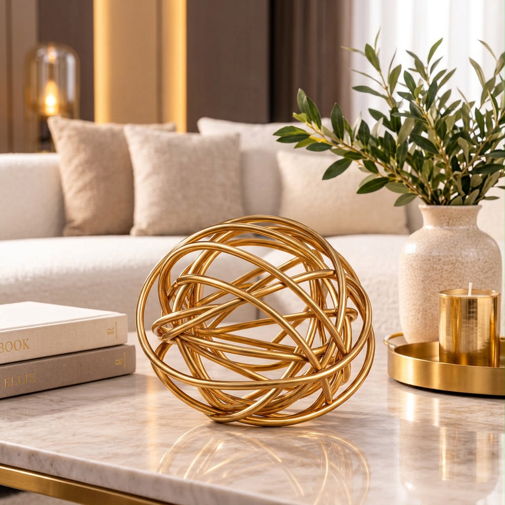 Gold Decorative Sculptural Orb with Intertwined Design for Coffee Tables, Consoles, Shelves and Office Desks available in Nairobi, Kenya
