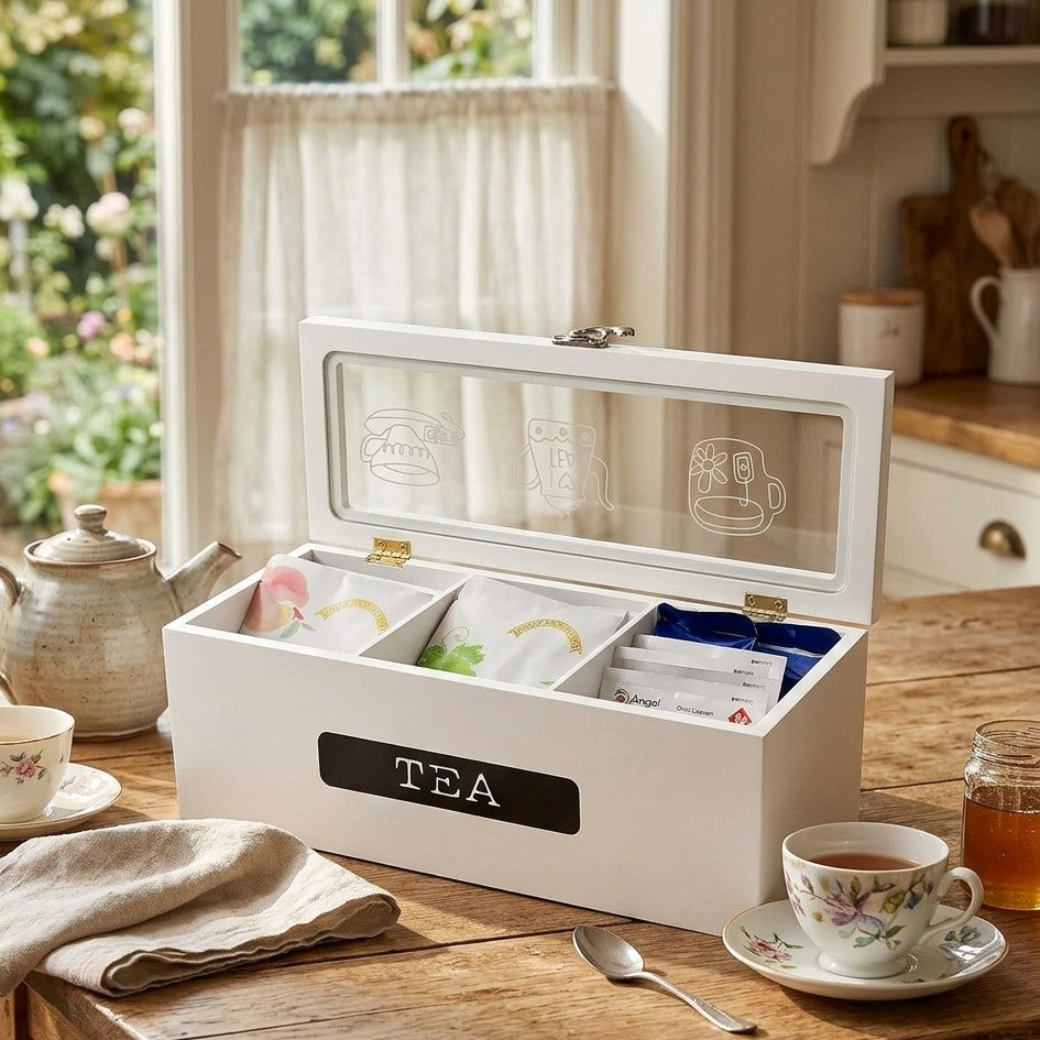 3 Compartment Wooden Tea Bag Organizer