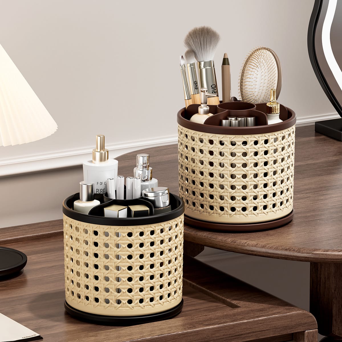 Dawood Lifestyle & Gadgets kes Retro Rattan Rotating Storage Organiser 360 degree makeup brush pen and stationery holder