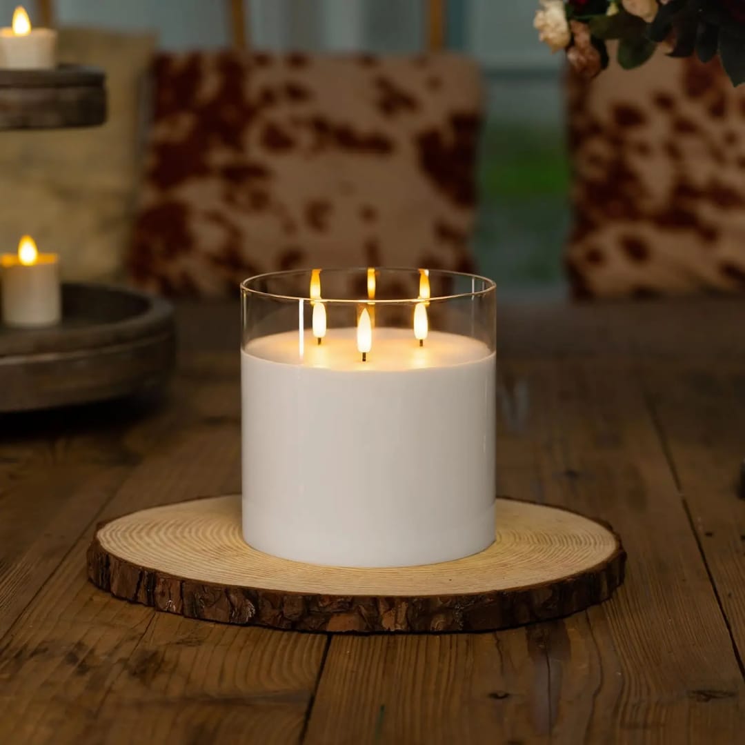 Flameless Candles 3 Wick Glass Set with Remote and Timer