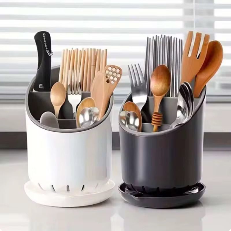 2Pcs Plastic Cutlery Storage Holder And Drainer