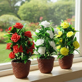Plastic Artificial Rose Flower Potted Plant