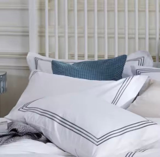 White luxury embroidered Egyptian cotton pillowcases, 2-piece set, 50×80cm