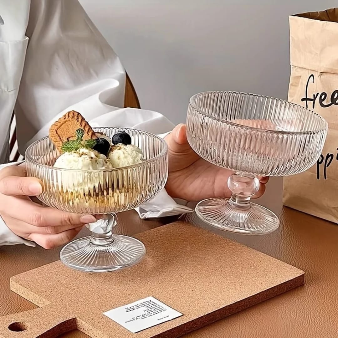 6pcs Fresh Embossed Dessert Glass